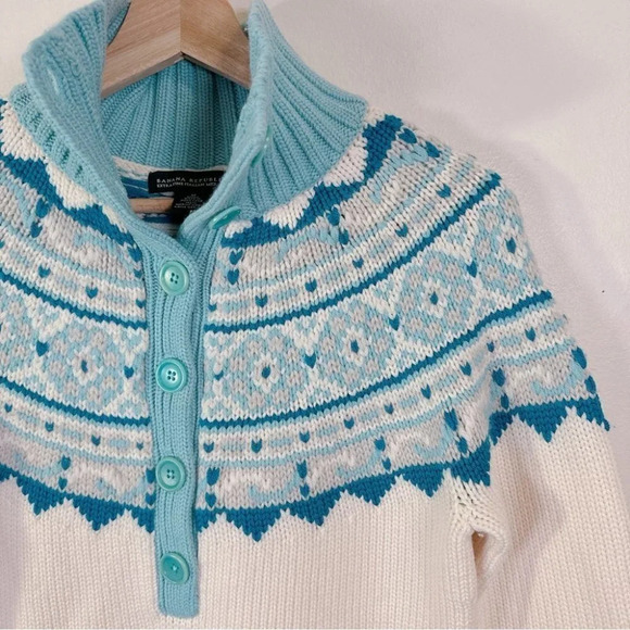 Banana Republic Fair Isle Merino Wool Button Neck Soft Sweater Fits Like Size S - Picture 8 of 16